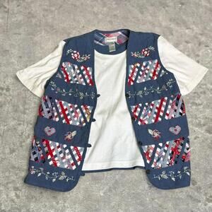 Napa Valley vtg grandmacore embroidered floral vest top sz small white blue red